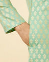 alt message - Manyavar Men Mint Green Floral Buta Motif Patterned Kurta Set image number 3