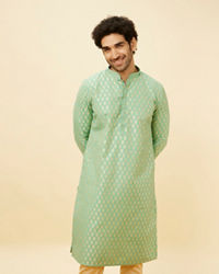 Manyavar Men Mint Green Floral Buta Motif Patterned Kurta Set