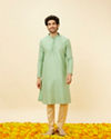 alt message - Manyavar Men Mint Green Floral Buta Motif Patterned Kurta Set image number 2