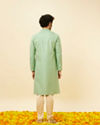 alt message - Manyavar Men Mint Green Floral Buta Motif Patterned Kurta Set image number 5