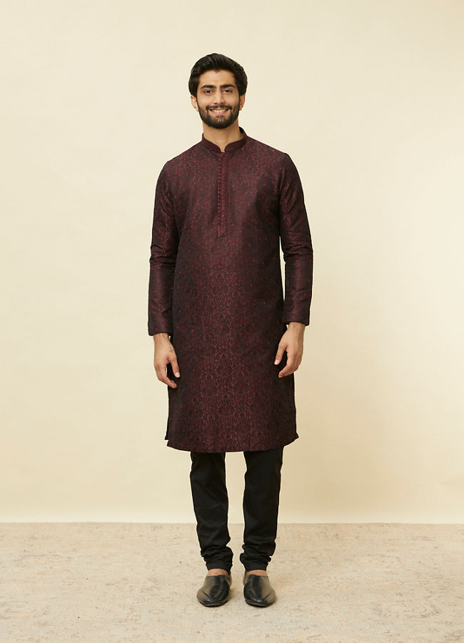 Manyavar Men Windsor Wine Medallion Patterned Kurta Set