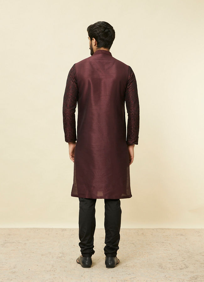Manyavar Men Windsor Wine Medallion Patterned Kurta Set