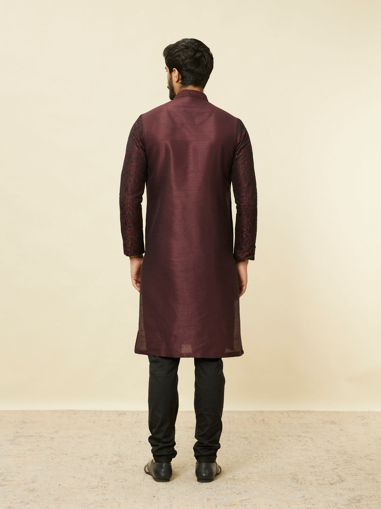 Manyavar Men Windsor Wine Medallion Patterned Kurta Set
