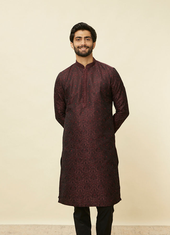 Manyavar Men Windsor Wine Medallion Patterned Kurta Set image number 0