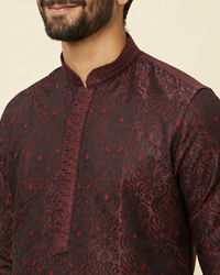 Manyavar Men Windsor Wine Medallion Patterned Kurta Set
