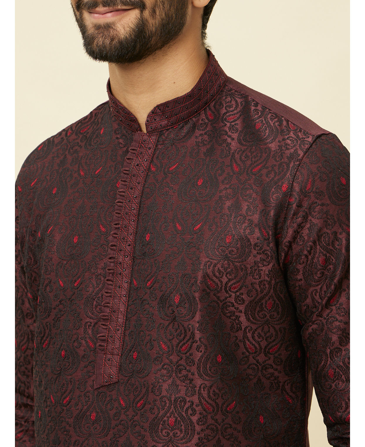 Manyavar Men Windsor Wine Medallion Patterned Kurta Set