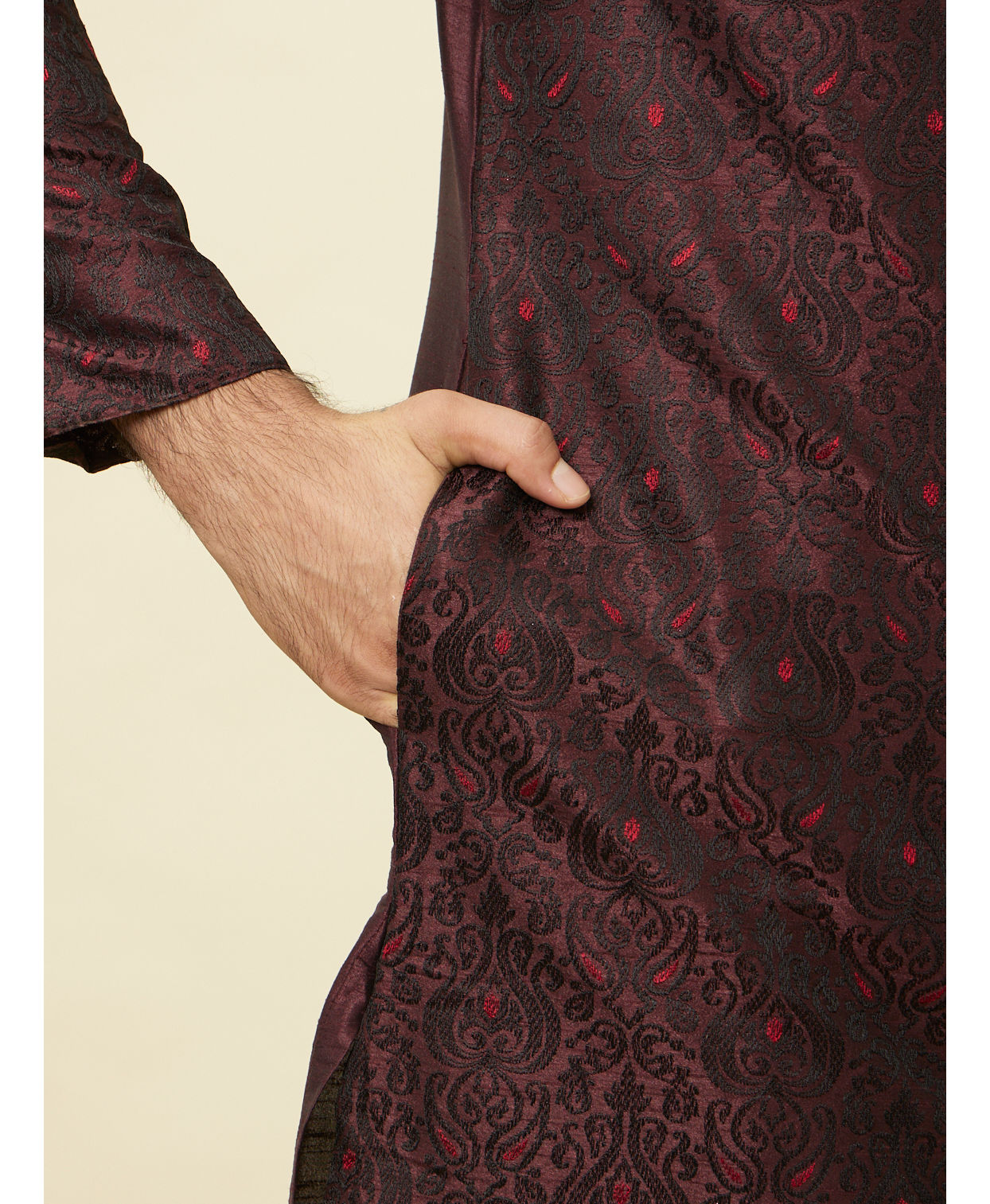 Manyavar Men Windsor Wine Medallion Patterned Kurta Set