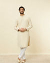 Manyavar Men Sand Beige Chikankari Kurta Set