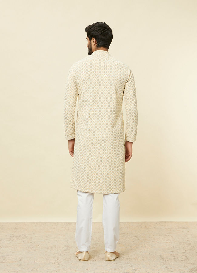 Manyavar Men Sand Beige Chikankari Kurta Set