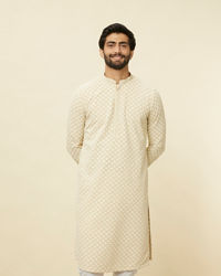 Manyavar Men Sand Beige Chikankari Kurta Set