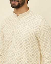 Manyavar Men Sand Beige Chikankari Kurta Set