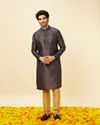 Manyavar Men Imperial Blue Floral Buta Patterned Kurta Set