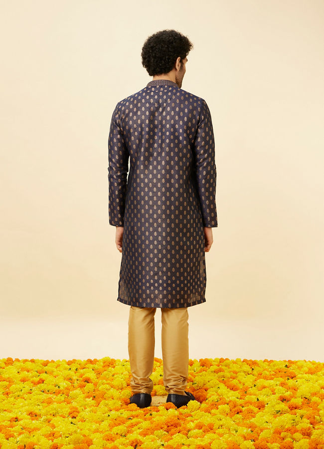 Manyavar Men Imperial Blue Floral Buta Patterned Kurta Set