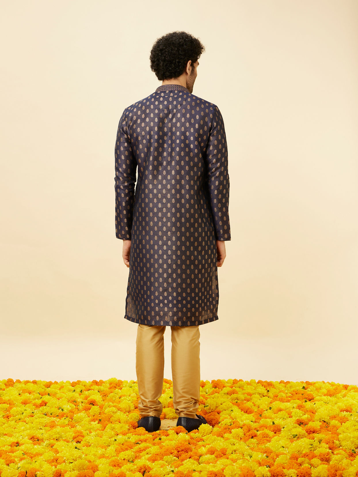 Manyavar Men Imperial Blue Floral Buta Patterned Kurta Set