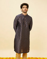 Manyavar Men Imperial Blue Floral Buta Patterned Kurta Set