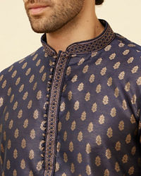 Manyavar Men Imperial Blue Floral Buta Patterned Kurta Set