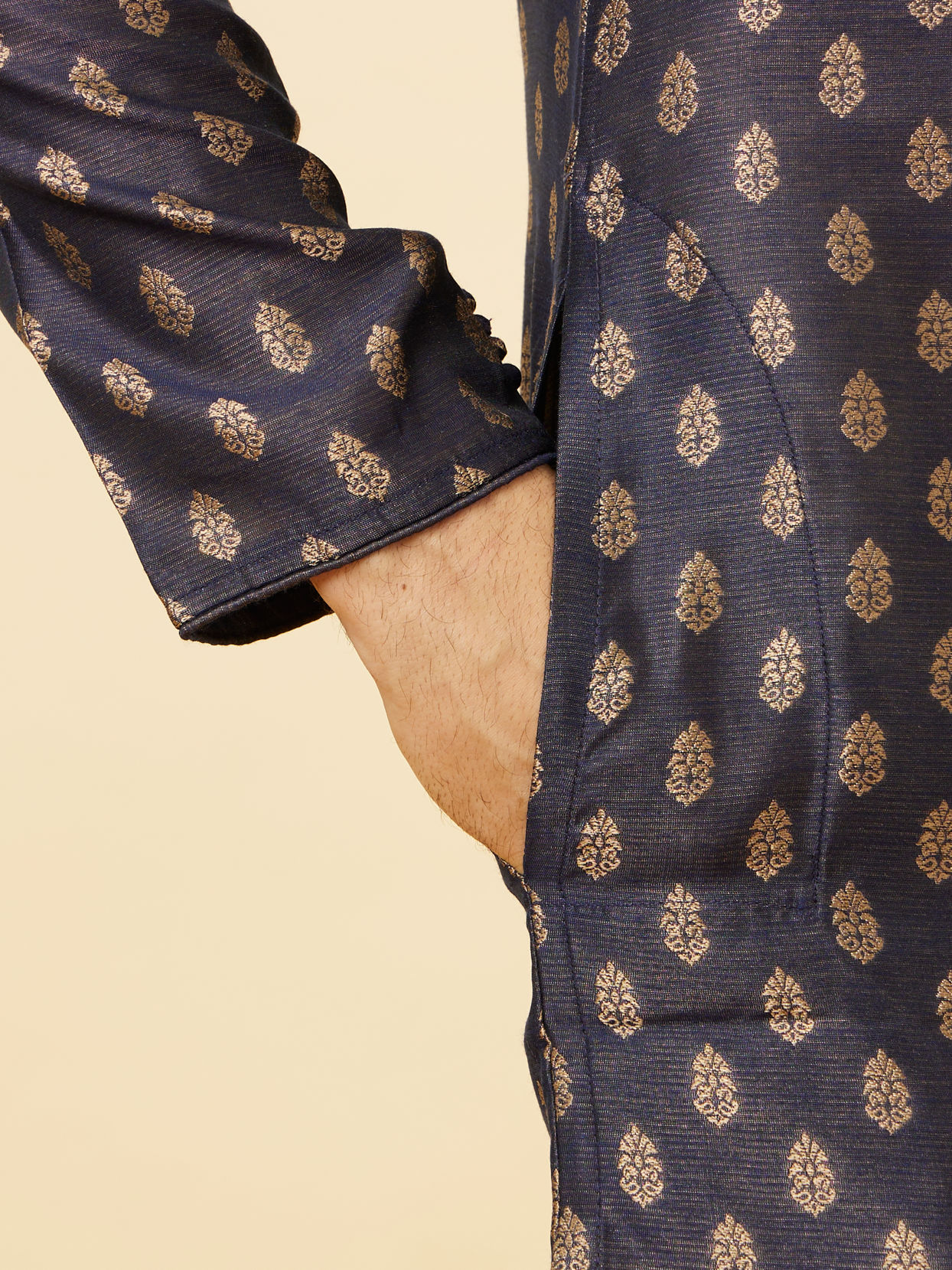 Manyavar Men Imperial Blue Floral Buta Patterned Kurta Set