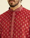 alt message - Manyavar Men Pomegranate Red Jacquard Patterned Kurta Set image number 1