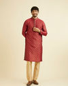 Manyavar Men Pomegranate Red Jacquard Patterned Kurta Set