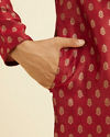 alt message - Manyavar Men Pomegranate Red Jacquard Patterned Kurta Set image number 3