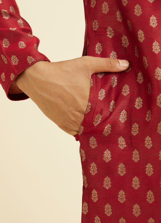 Manyavar Men Pomegranate Red Jacquard Patterned Kurta Set