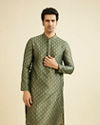 alt message - Manyavar Men Bottle Green Kurta Set With Golden Motifs image number 0