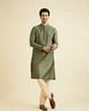 alt message - Manyavar Men Bottle Green Kurta Set With Golden Motifs image number 2