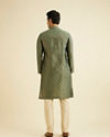 Manyavar Men Bottle Green Kurta Set With Golden Motifs