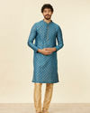 alt message - Manyavar Men Teal Blue Buta Patterned Kurta Set image number 2