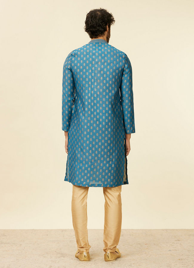 Manyavar Men Teal Blue Buta Patterned Kurta Set