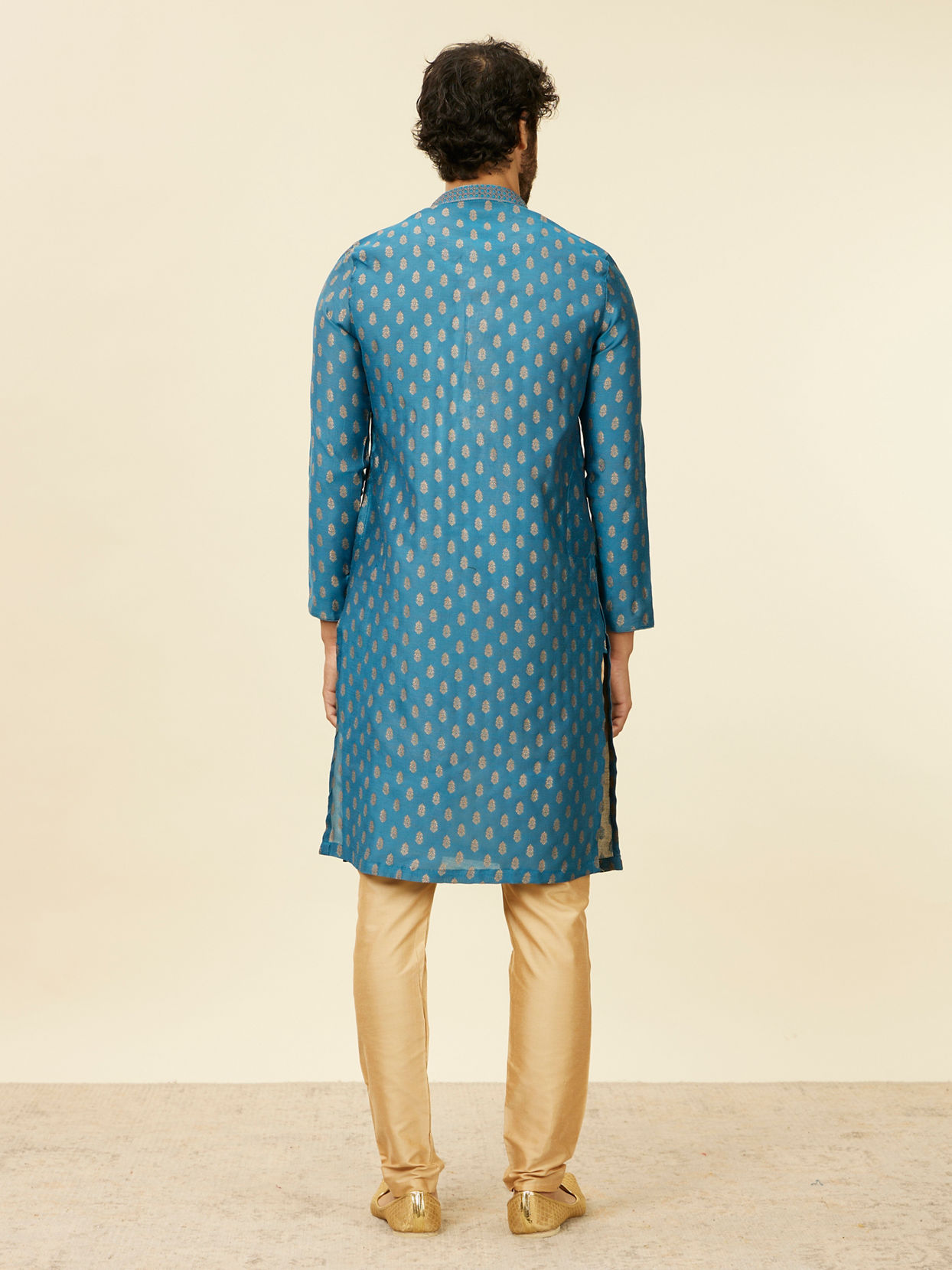 Manyavar Men Teal Blue Buta Patterned Kurta Set