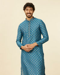 Manyavar Men Teal Blue Buta Patterned Kurta Set