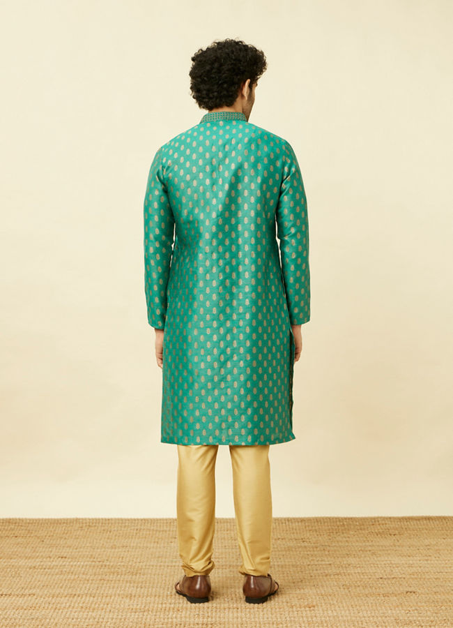 Jade Green Buta Patterned Kurta Set image number 5