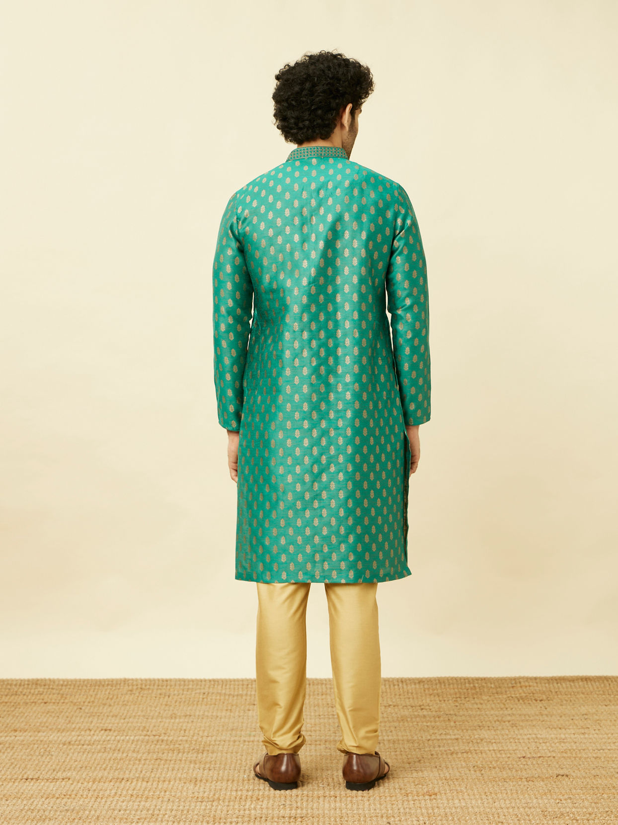 Manyavar Men Jade Green Buta Patterned Kurta Set