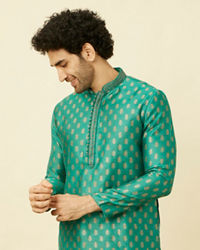 Manyavar Men Jade Green Buta Patterned Kurta Set