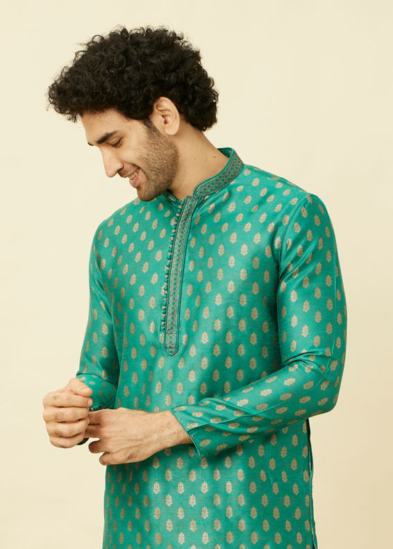 Manyavar Men Jade Green Buta Patterned Kurta Set