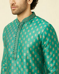 Manyavar Men Jade Green Buta Patterned Kurta Set