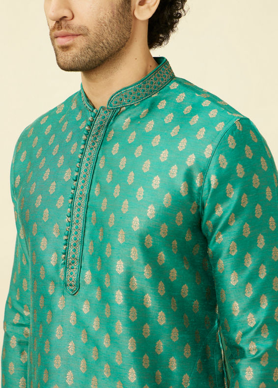 Manyavar Men Jade Green Buta Patterned Kurta Set