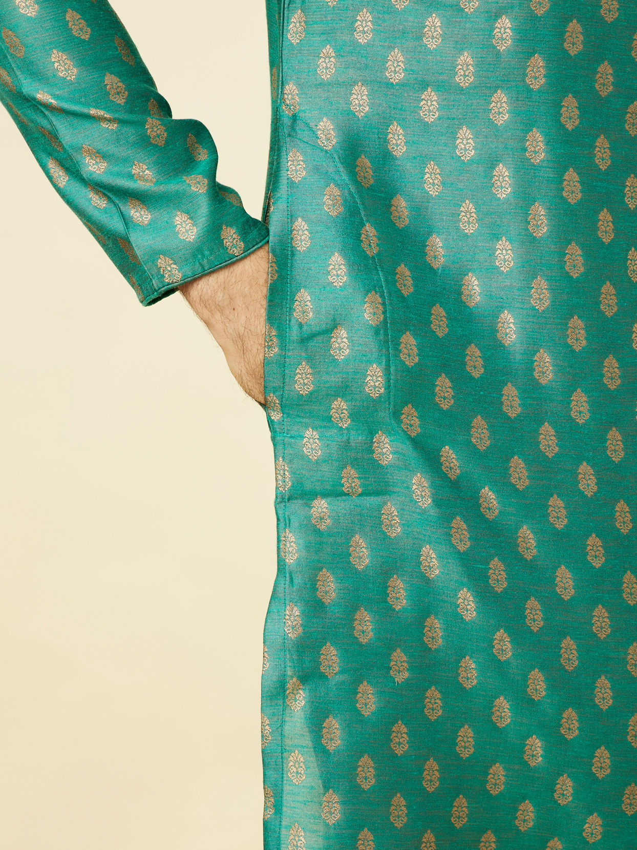 Manyavar Men Jade Green Buta Patterned Kurta Set