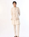 Manyavar Men Cream Art Silk Nehru Jacket with Embroidery