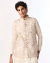 Manyavar Men Cream Art Silk Nehru Jacket with Embroidery