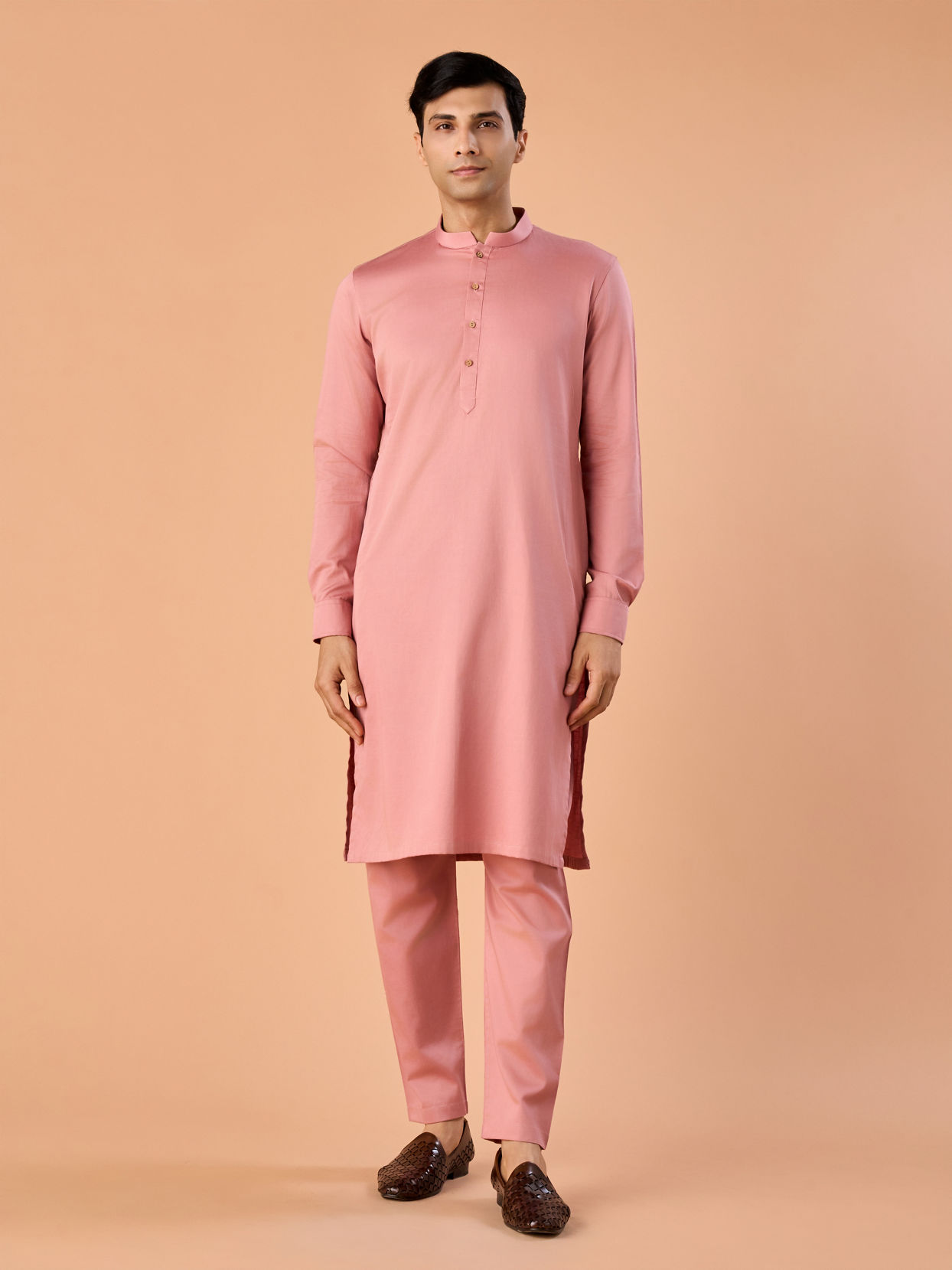 Manyavar Men Pink Charm Cotton Kurta Pajama