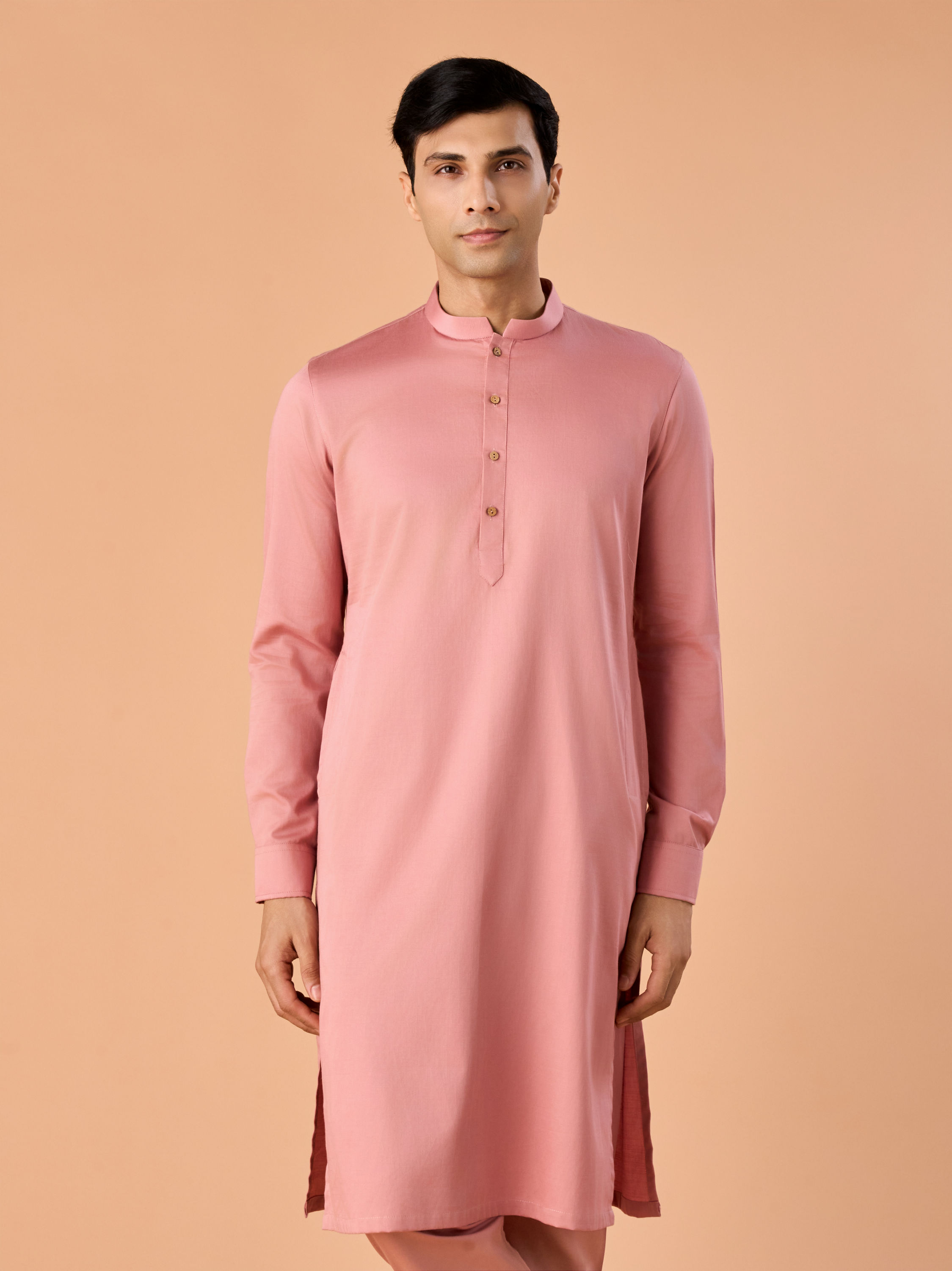 Manyavar Men Pink Charm Cotton Kurta Pajama