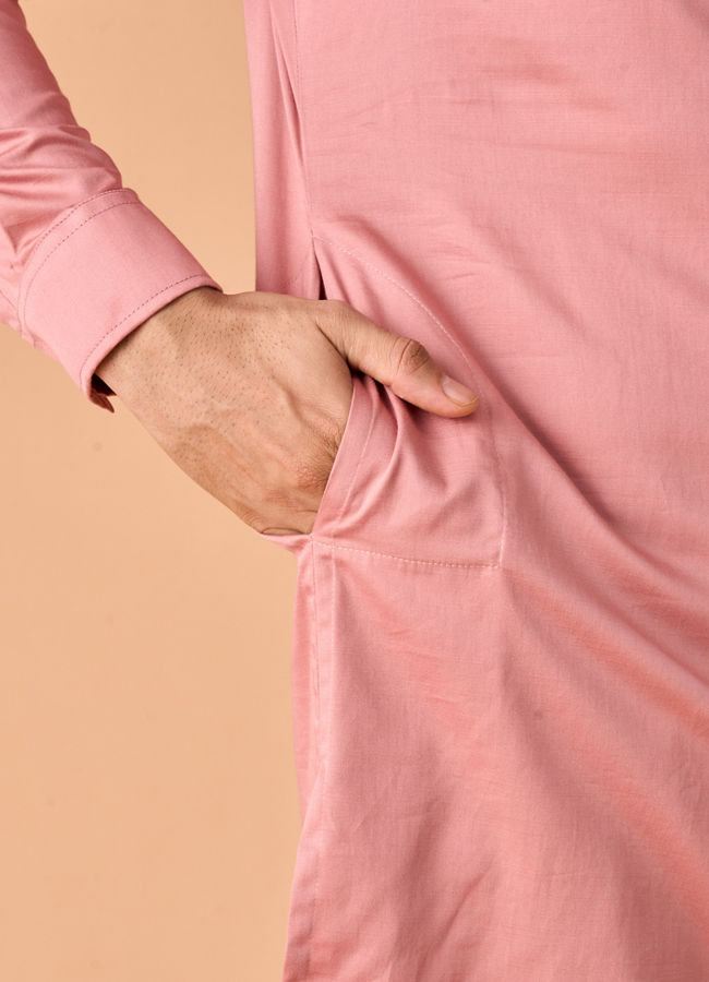 Manyavar Men Pink Charm Cotton Kurta Pajama