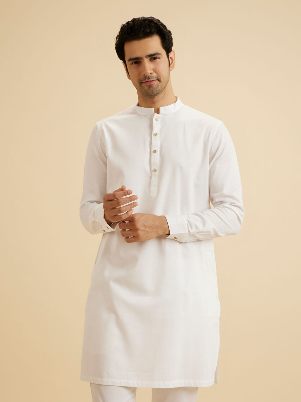 Manyavar Men Ethereal White Cotton Kurta Pajama