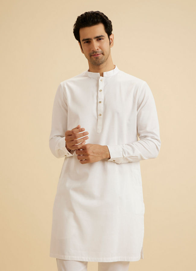 Manyavar Men Ethereal White Cotton Kurta Pajama