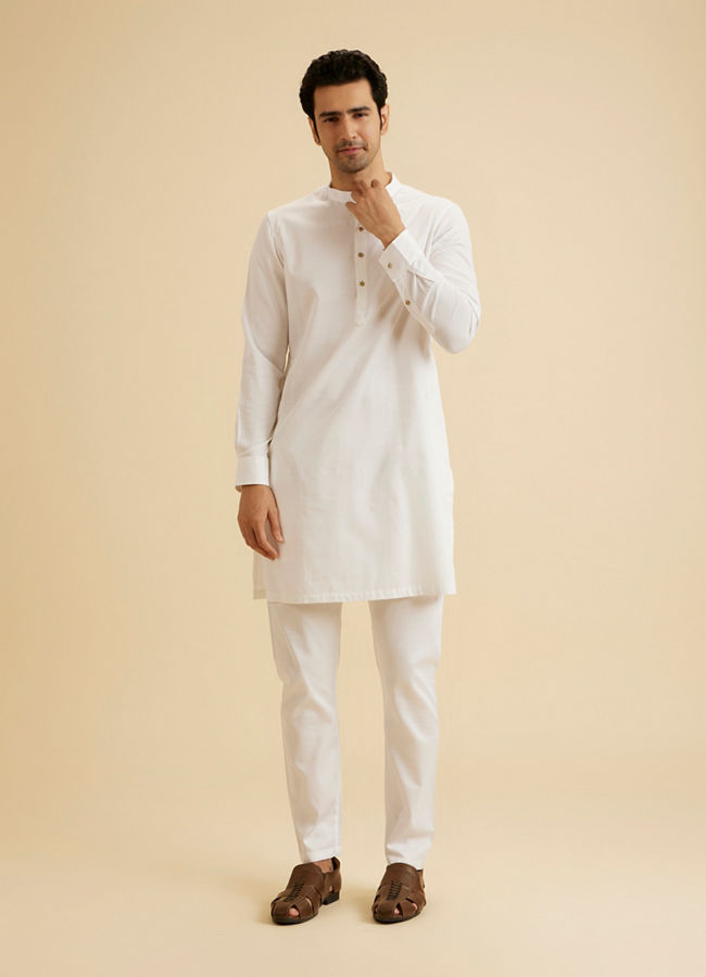 Manyavar Men Ethereal White Cotton Kurta Pajama
