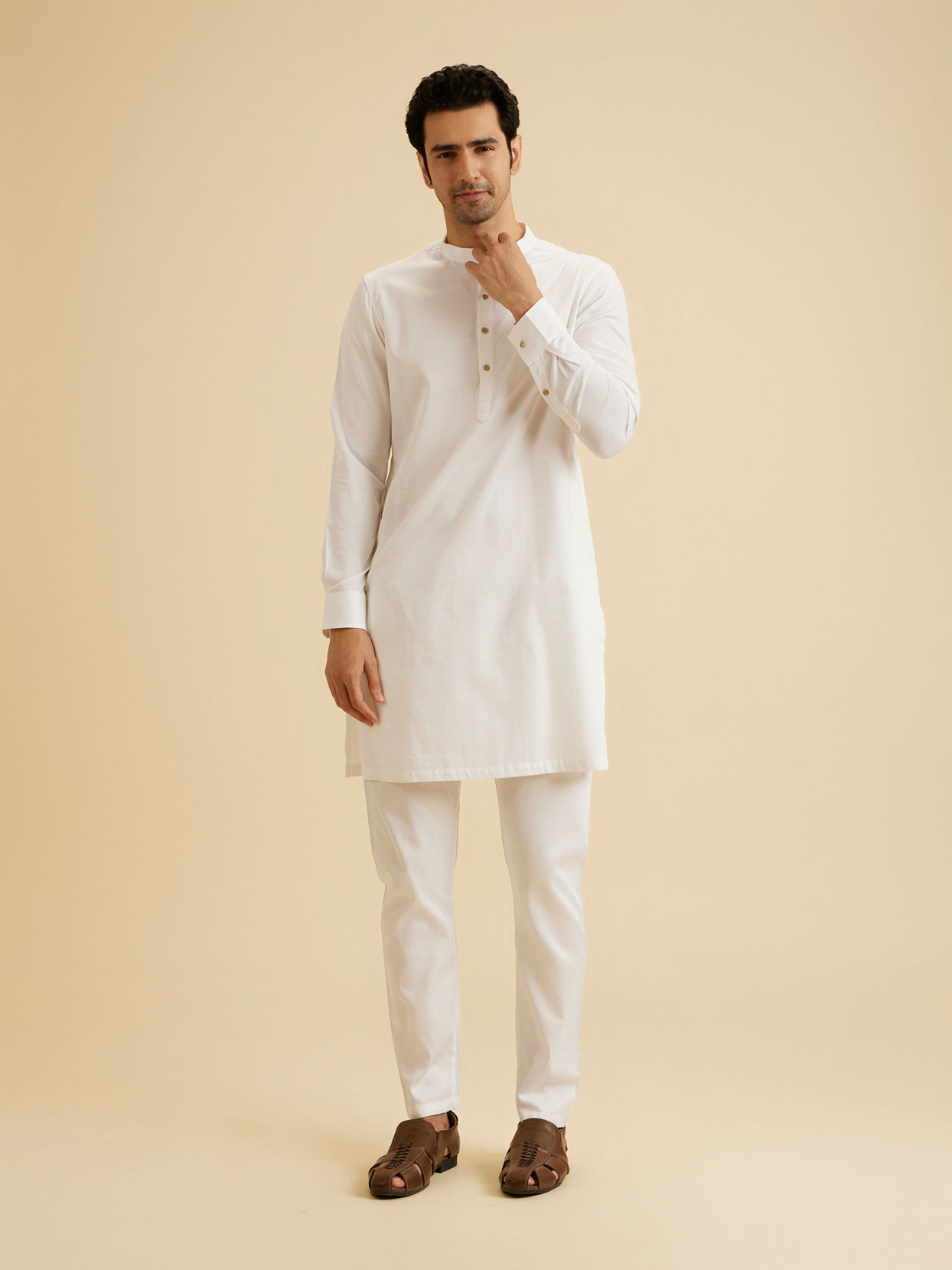 Manyavar Men Ethereal White Cotton Kurta Pajama