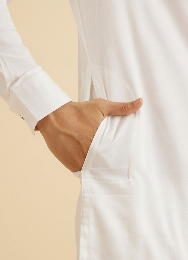 Manyavar Men Ethereal White Cotton Kurta Pajama