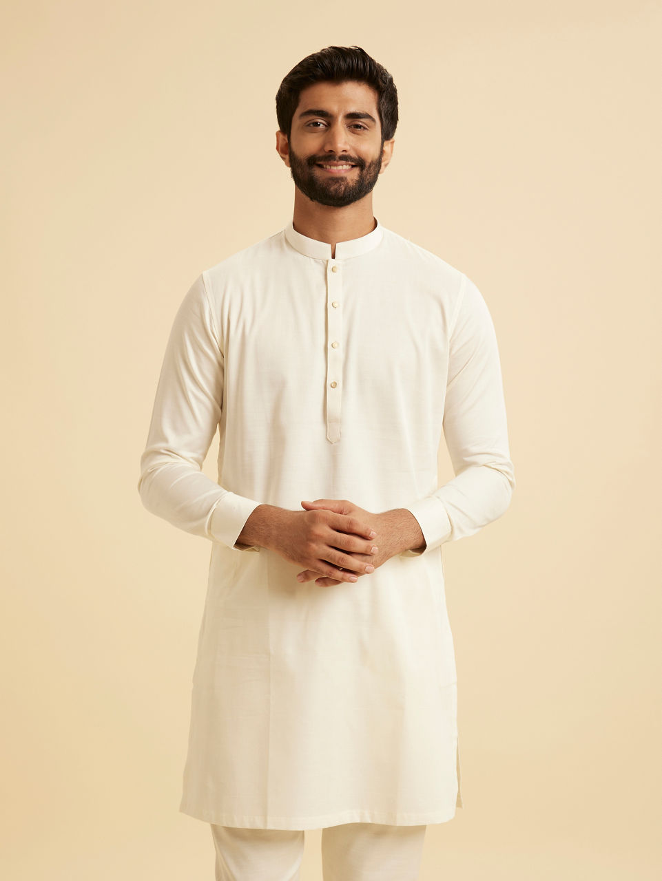 Manyavar Men Classic Cream Coloured Kurta Pajama
